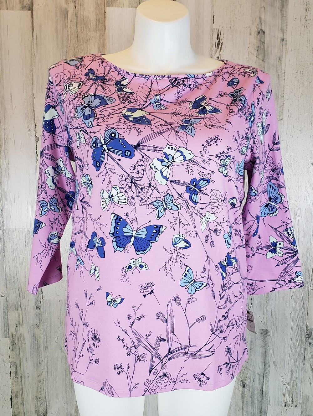 Talbots Pink Butterfly & Floral Long Sleeve Top Size 1X